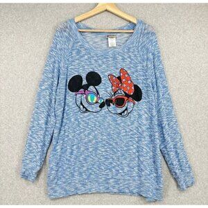 Disney Parks Womens Sz M Mickey Minnie Mouse Sweater Top Marbled Knit Blue